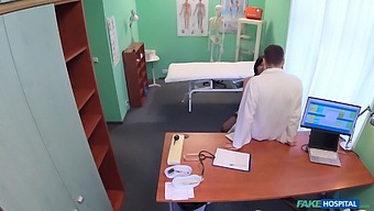 Married Woman Has Sex With Her Doctor Immediately After Her Husband Leaves The Room In A Fake Hospital Setting.